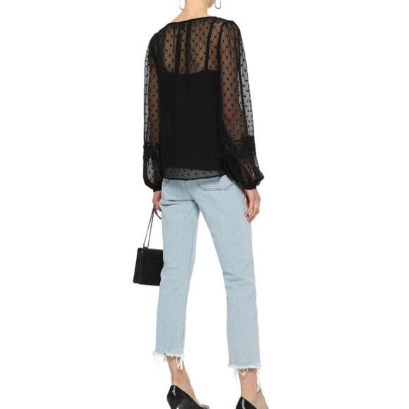 WALTER BAKER black swiss dot semi sheer billow sleeve embellished Candice top - Picture 6 of 11